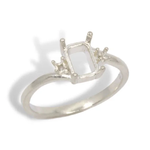 Emerald Cut 2mm Accented Pre-notched Ring Mounting