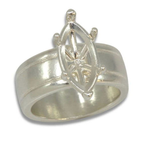 Marquise Cigar Band Style Ring Mounting - Sterling Silver