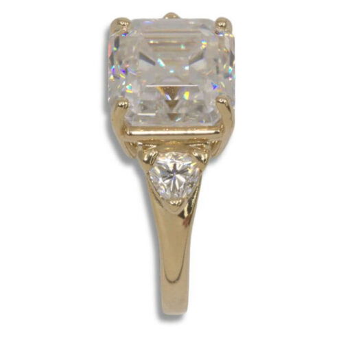 Three Stone Asscher Cut Moissanite Ring