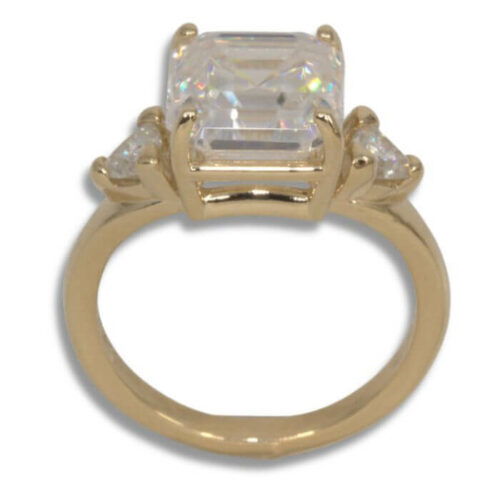 Three Stone Asscher Cut Moissanite Ring