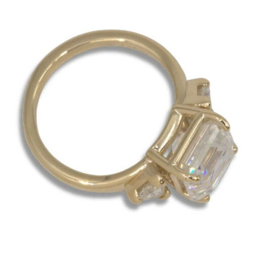 Three Stone Asscher Cut Moissanite Ring