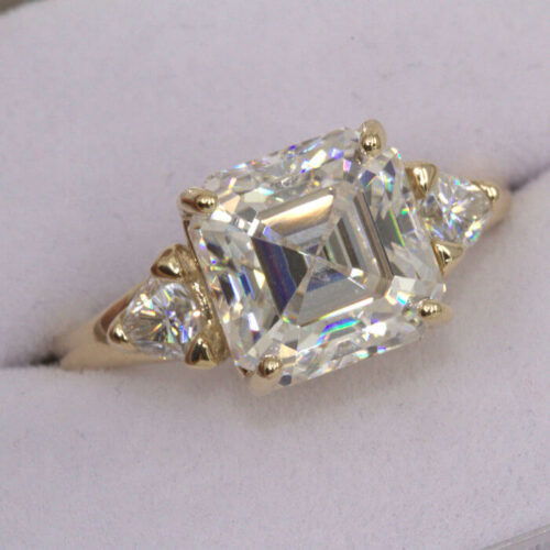 Three Stone Asscher Cut Moissanite Ring