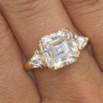 Three Stone Asscher Cut Moissanite Ring