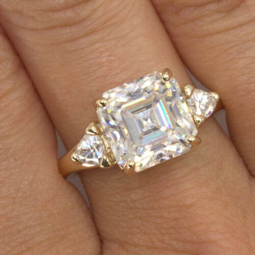 Three Stone Asscher Cut Moissanite Ring