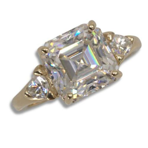 Three Stone Asscher Cut Moissanite Ring