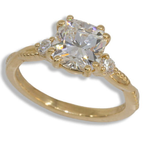 Cushion Cut Accented Twist Milgrain Pre-notched Ring Mounting - Lab Diamond