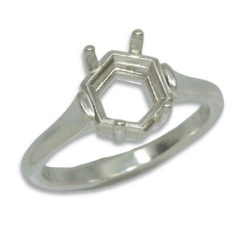 Hexagon Cathedral Pre-notched Ring Mounting - Sterling Silver