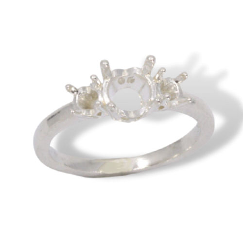 thumbnail image 2 of Handmade Sterling Silver 3-Stone Designer Ring Setting - Pre-notched For 8x6 & 6x4mm Ovals 2 of 5