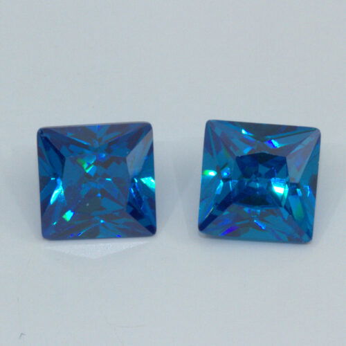 Swiss Blue Cubic Zirconia 8mm Princess Cut 2 Pack Clearance